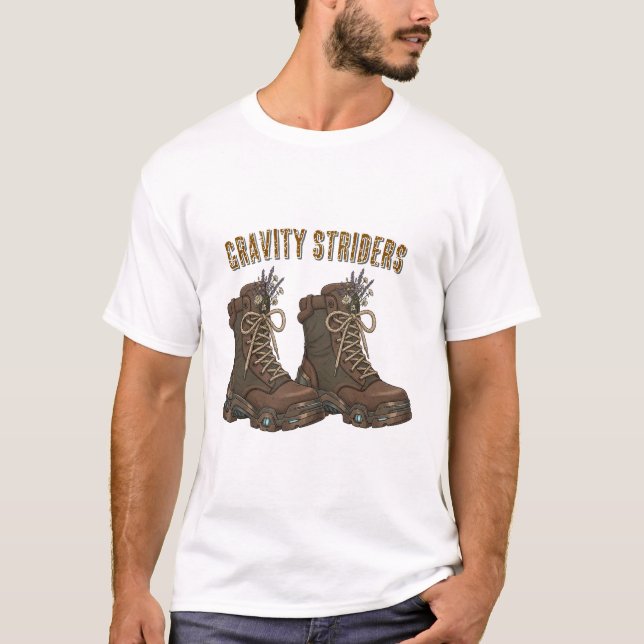 Gravity Striders hiking boots design T-Shirt | out (Frente)