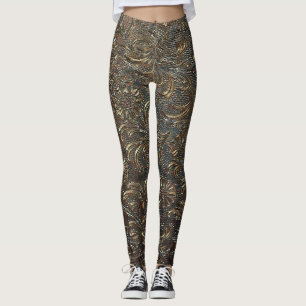 gravura padrão monocromático de bronze Leggings