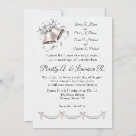 Gray and Pink Bells Wedding Invitation