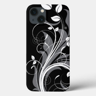 Gray Floral Pattern on Black