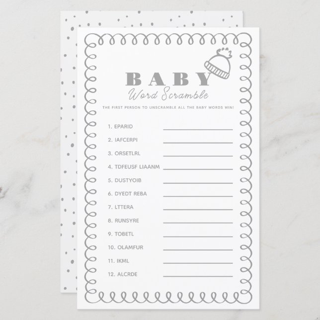 Gray Hand-Drawn Beanie Baby Word Scramble (Frente/Verso)