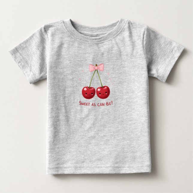 Gray Kids T-Shirt with Cherries and Pink Bow  (Frente)