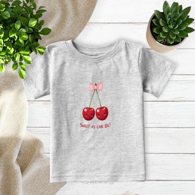 Gray Kids T-Shirt with Cherries and Pink Bow  (Criador carregado)