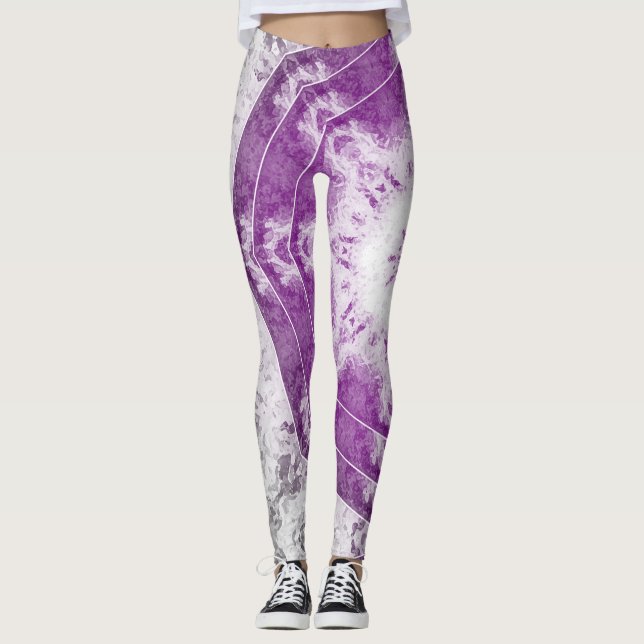 Gray Pink Fractal Art Leggings (Frente)