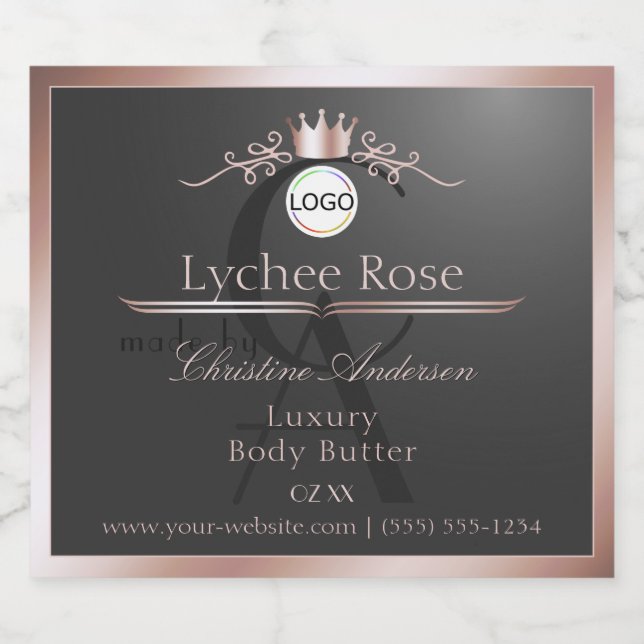 Gray Product Label Rose Gold Frame Logo Monogram (Rótulo Único)