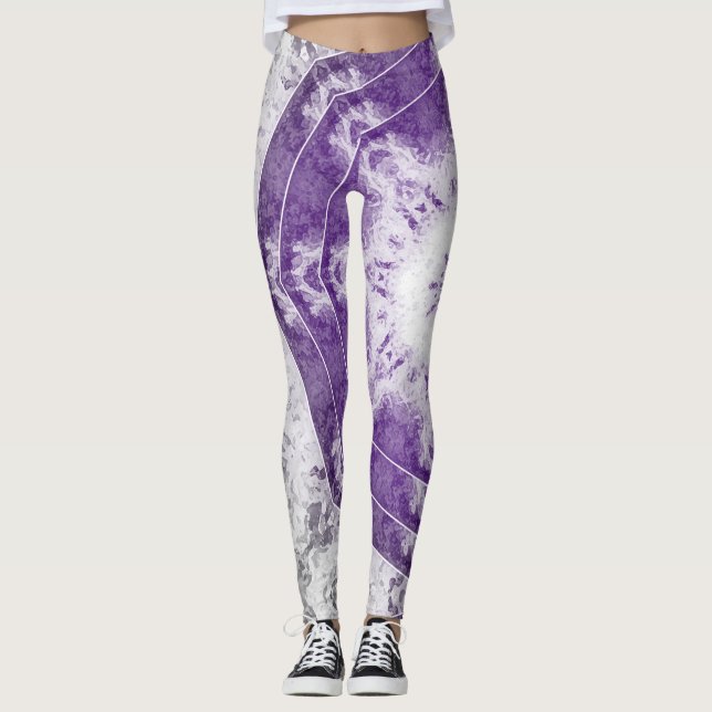 Gray Purple Fractal Art Leggings (Frente)