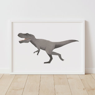 Gray T Rex Dinosaur Kids Room Poster