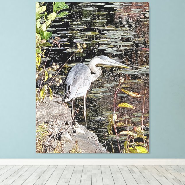 Great Blue Heron Stretched Canvas Print (Insitu(piso de madeira))