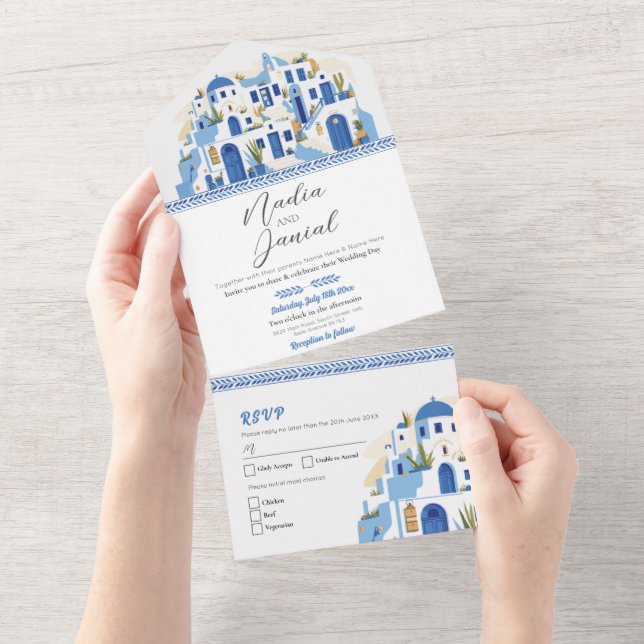 Grécia Santorini Casamento Grego Convite e RSVP (Tearaway)