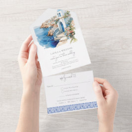 Grécia Santorini de Casamento Watercolor com Rsvp