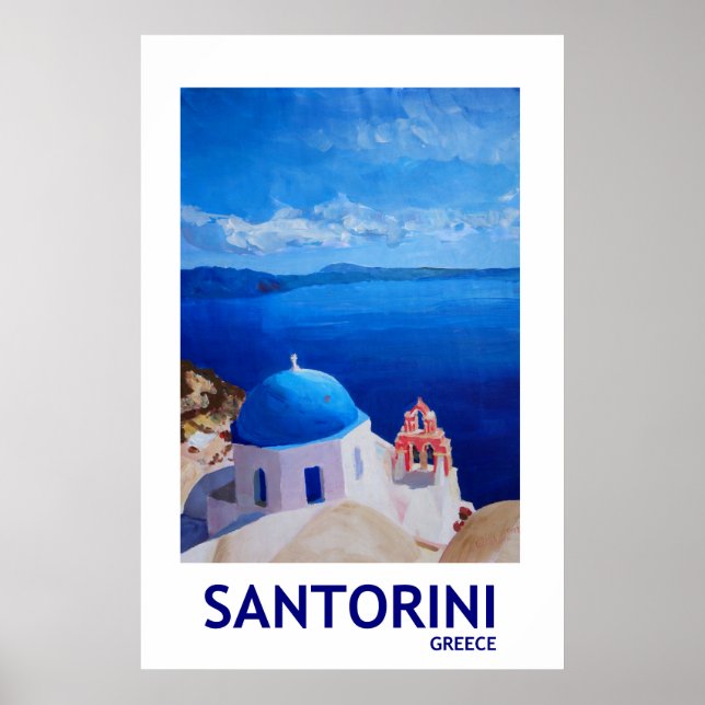 Grécia Santorini - Estilo Retro Poster II (Frente)