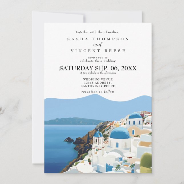 Grécia Santorini - Retro de Convite para Casamento (Frente)