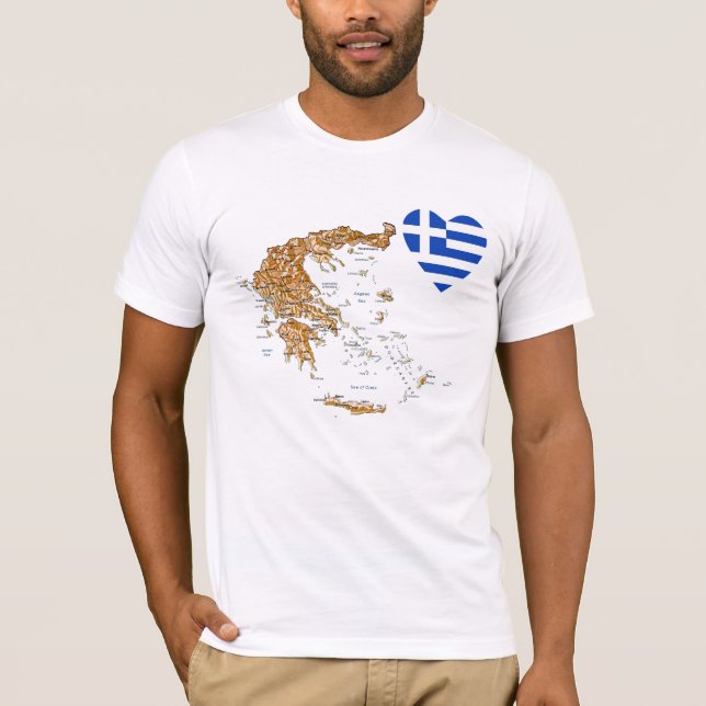 Grécia Sinalizador Coração e Mapear T-Shirt (Frente)