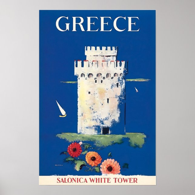 Greece Travel Poster Greek Art White Tower of Thes (Frente)