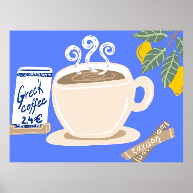 Greek Coffee & Lemon Branch Mediterranean Poster (Frente)