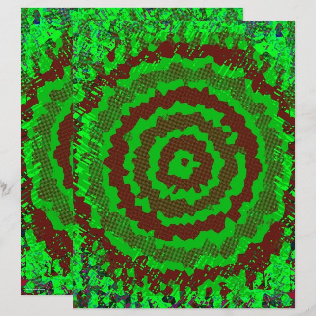 Green Abstract Flower Scrapbook Paper 2-Sided Page (Frente/Verso)