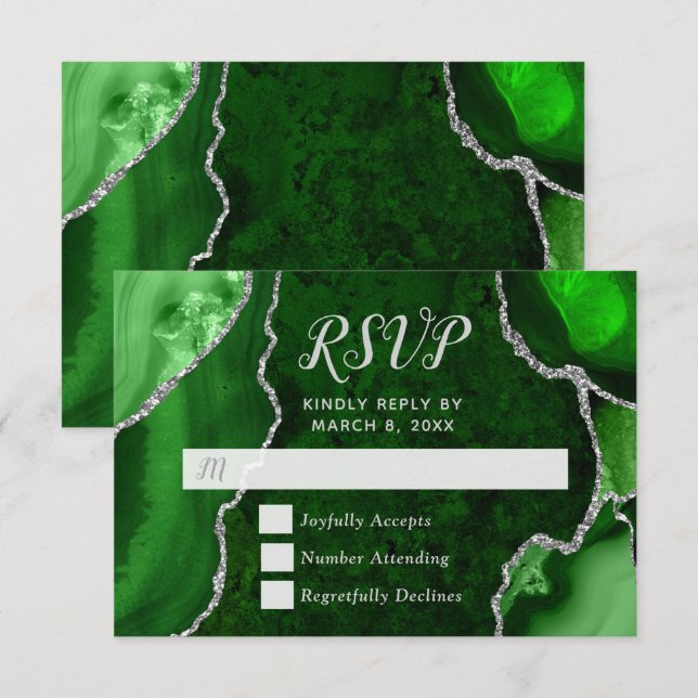 Green and Silver Agate Marble RSVP (Frente/Verso)