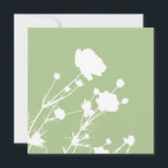 Green and White Floral Card<br><div class="desc">Simple and elegant floral card with a green background a white silhouetted flowers.
Blank on back.</div>