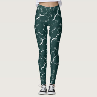 Green and white leggings with tie-dye design