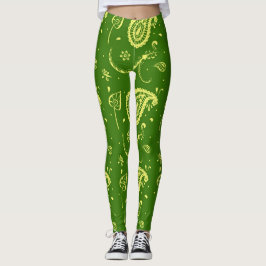 Green And Yellow Kalka Print Women's Leggings