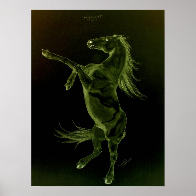 Green black Horse rearing Poster (Frente)