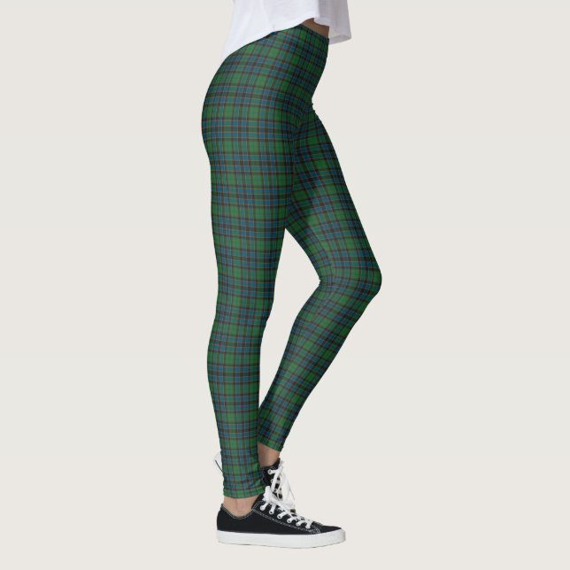 Green Blue Orange Plaid Tartan Leggings (Direita)