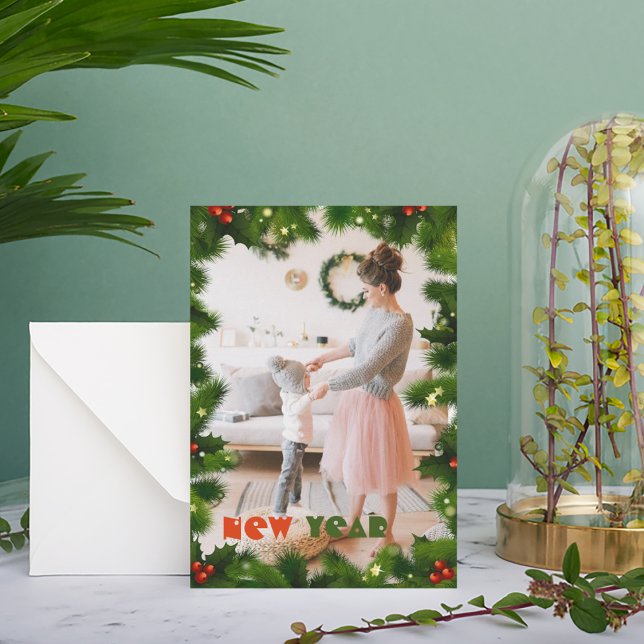 Green Branch one Photo Christmas Card (Ramificaçõe (Criador carregado)