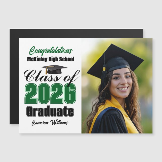 Green Class of 2026 Graduation Photo Magnet Card (Frente/Verso)