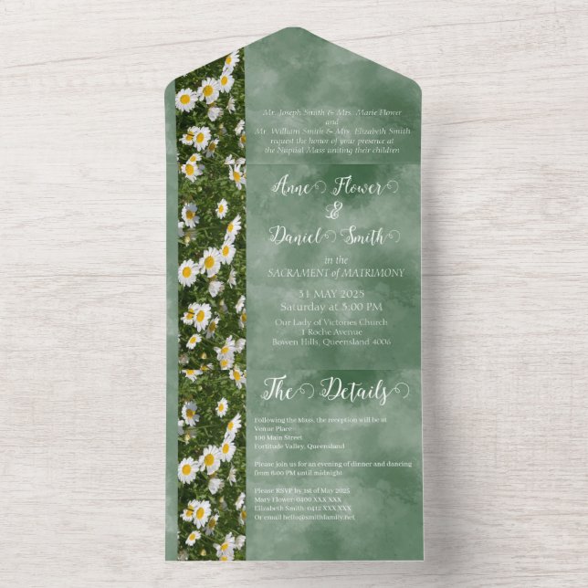 Green Daisy Formal All in One Convite de casamento (Interno)