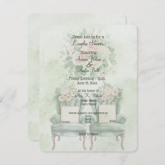 Green Floral Couples Shower  (Frente/Verso)