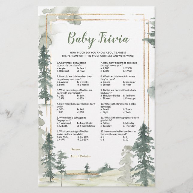 Green Forest Adventure Baby Trivia Game (Frente)