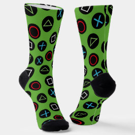 Green Gamer Console Buttons Socks Gaming