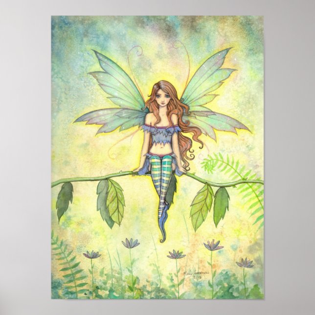 Green Garden Fairy Fantasy Art Impressão (Frente)