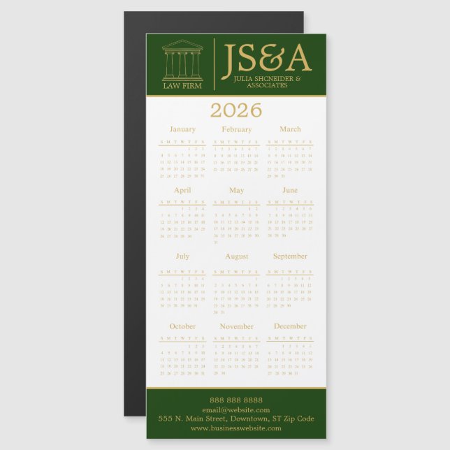 Green Gold Justice Columns Law Firm Logo 2026 (Frente/Verso)