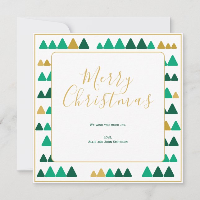 Green & Golden Trees Merry Christmas Square Card (Frente)