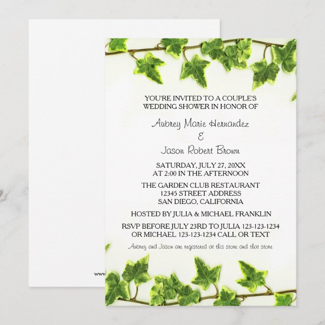 Green Ivy - Convite ao Chá de casamento do Casal (Frente/Verso)