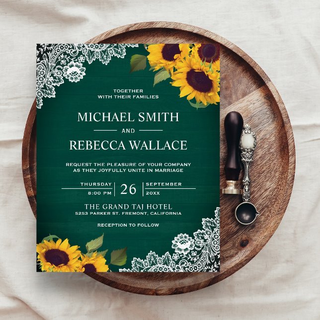 Green Lace Sunflower Budget Invitation (Criador carregado)