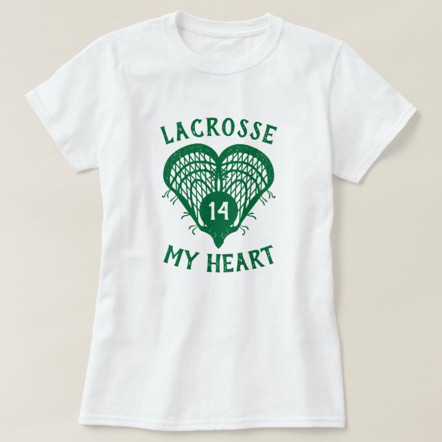 Green Lacrosse My Heart T-Shirt (Frente do Design)