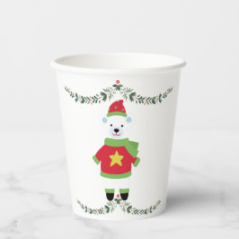 Green Leaf on White Minimal Holiday Paper Cup