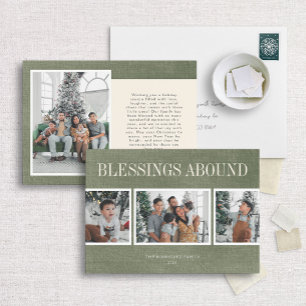 Green Linen Blessings Abound Holiday Cartão com fo