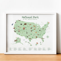 Green National Park Map Woodland Nursery Impressão