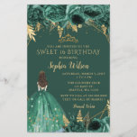 Green Princess Sweet 16 Convite<br><div class="desc">Elegante de Orçamento Emerald Green Dourada Princesa Floral doce 16 Convite</div>