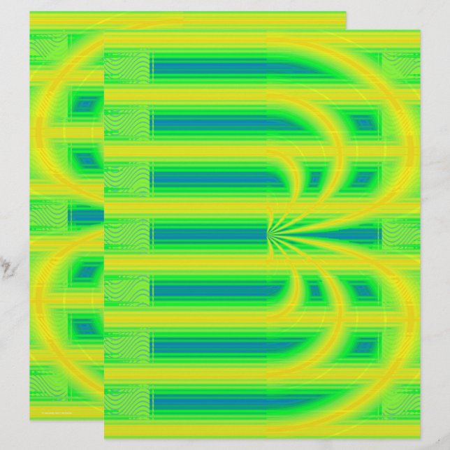 Green Retro Cathedral Scrapbook Paper 2-Sided Page (Frente/Verso)