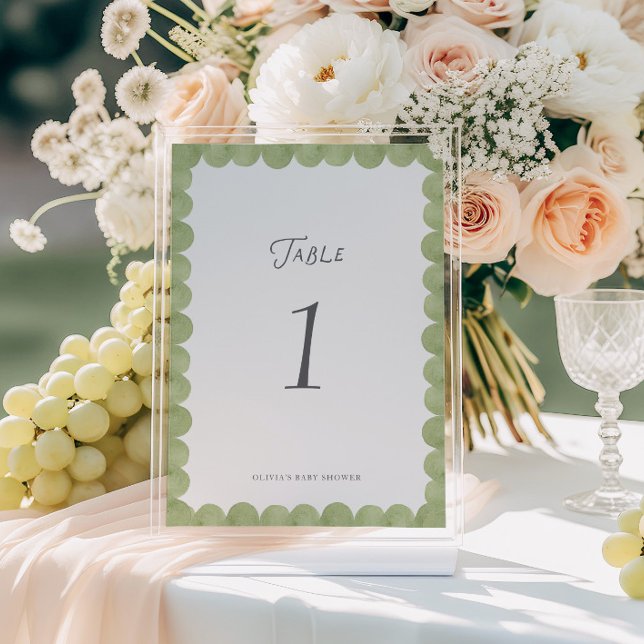 Green Scalloped Frame Whimsical Table Number (Criador carregado)
