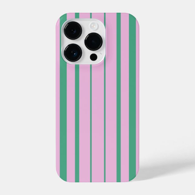 Green Stripes and Soft Pink iPhone 14 Pro Case (Verso)