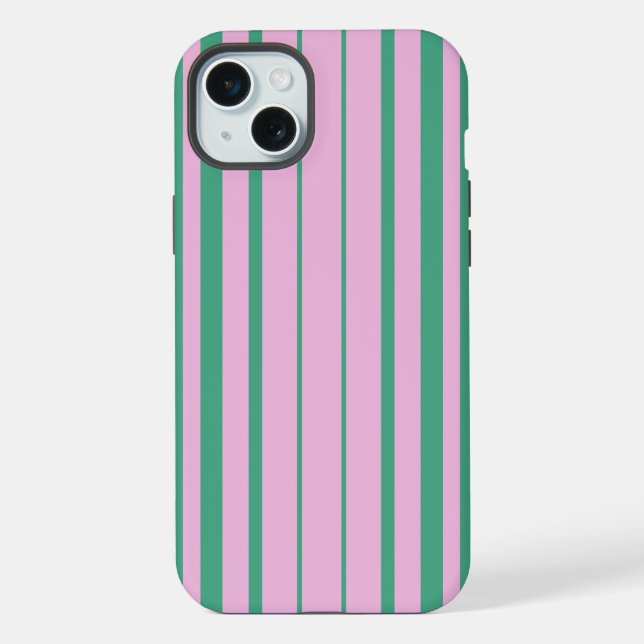 Green Stripes and Soft Pink iPhone 15 Plus Cases (Verso)
