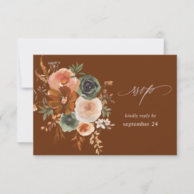 Green & Terra Cotta Floral w Meal RSVP Tan (Frente)