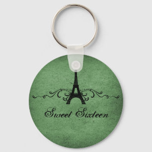 Green Vintage French Flourish Sweet 16 Chaveiro