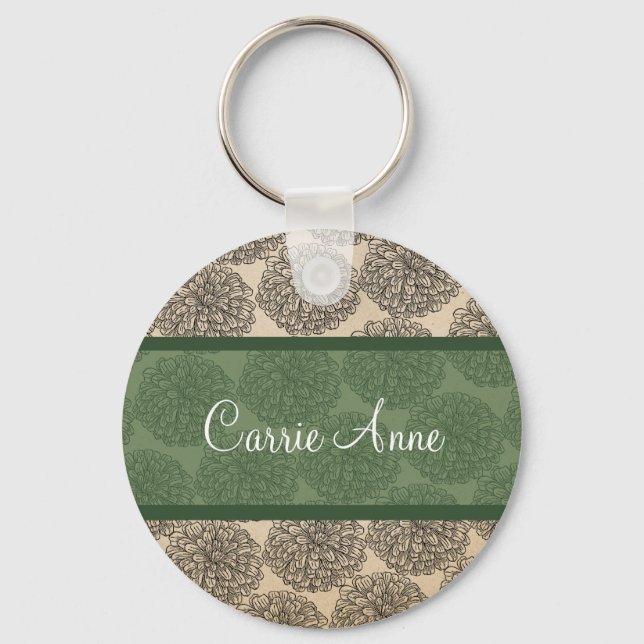 Green Vintage Zinnia Chaveiro (Frente)