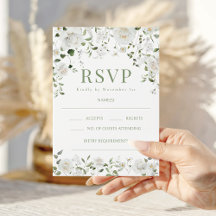 Green White Flowers Eucalyptus Wedding RSVP cards